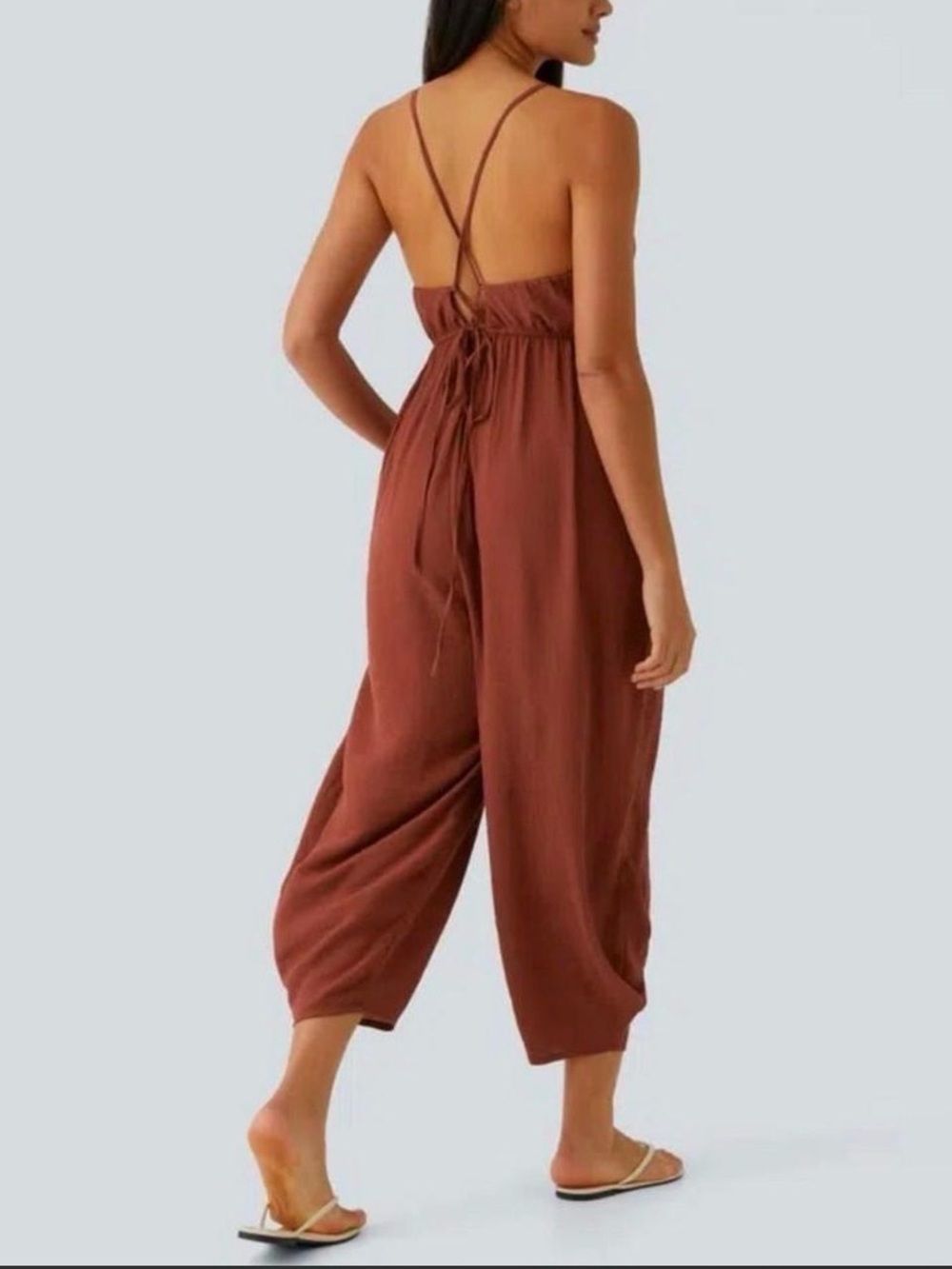 Spaghetti Strap Jumpsuit in Rust Brown - Picture 2 of 4